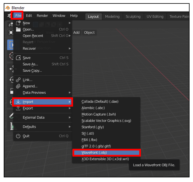 Befehl „Wavefront (.obj)“.