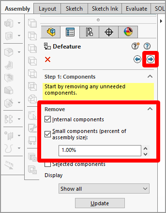 Einstellungen für „Small components“.