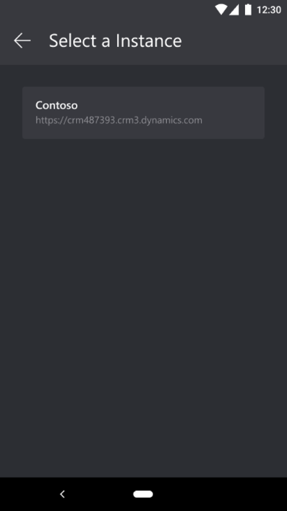 Screenshot von Dynamics 365 Remote Assist Mobil mit dem Bildschirm zur Instanzauswahl.