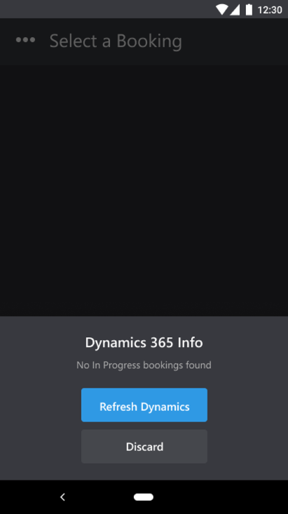 Screenshot von Dynamics 365 Remote Assist Mobil mit der Option zum Aktualisieren von Dynamics 365.