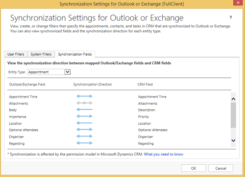 Registerkarte „Synchronisierung auf Feldebene“ in Dynamics 365-Apps.