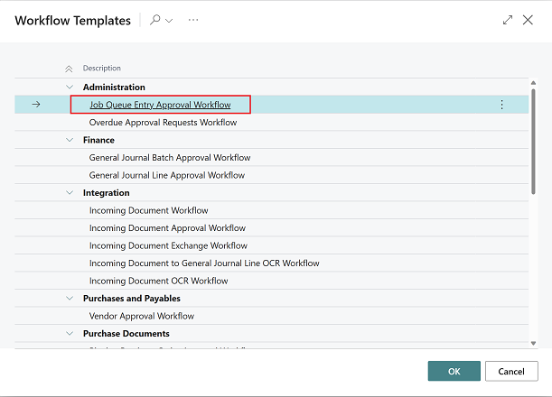 Zeigt die neue Vorlage für den Aufgabenwarteschlangen-Genehmigungsworkflow in der Liste der Workflowvorlagen an