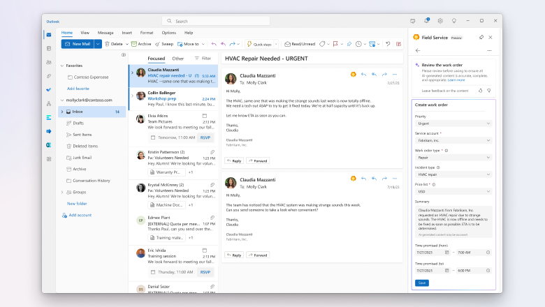 Outlook-Add-In mit Field Service-Arbeitsauftragsverwaltung