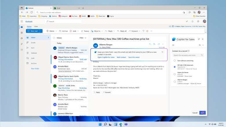 Handlungsrelevante Copilot für Vertrieb-Nachrichtenbanner in Outlook-E-Mails