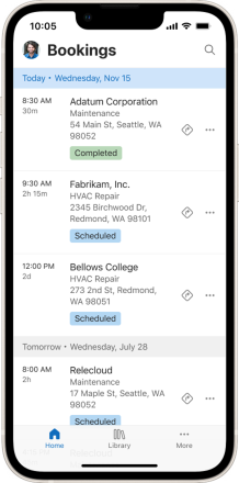 Screenshot der neuen Agenda-Ansicht in der mobilen Field Service-App