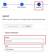 Ein Screenshot der Spaltennamen im Schritt **Layout** der Prognosekonfiguration