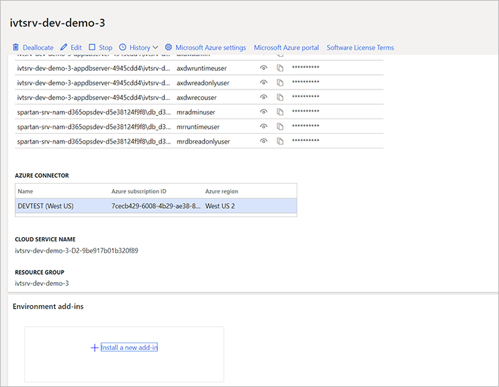 Umgebungsseite in Lifecycle Services