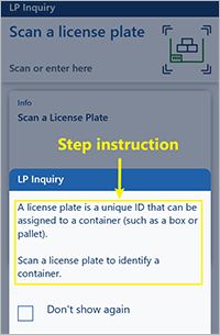 Beispiel für eine Schrittanweisung in der Mobile-App Warehouse Management