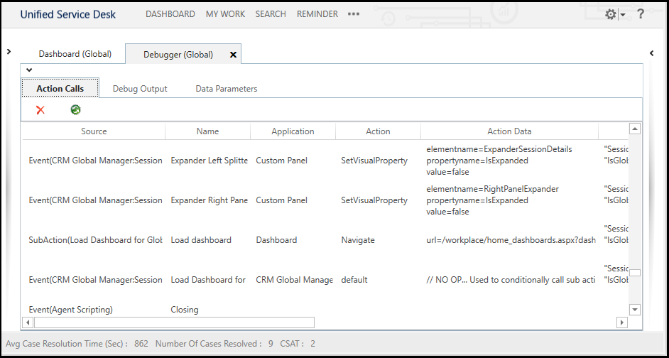 Debugger-Aktionsaufrufs in Unified Service Desk.