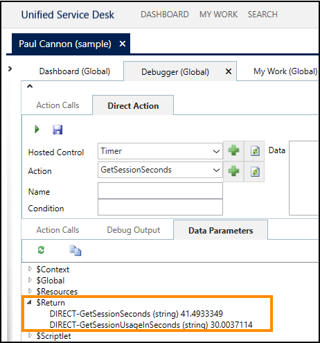 Unified Service Desk-Sitzungszeitgeberwerte.