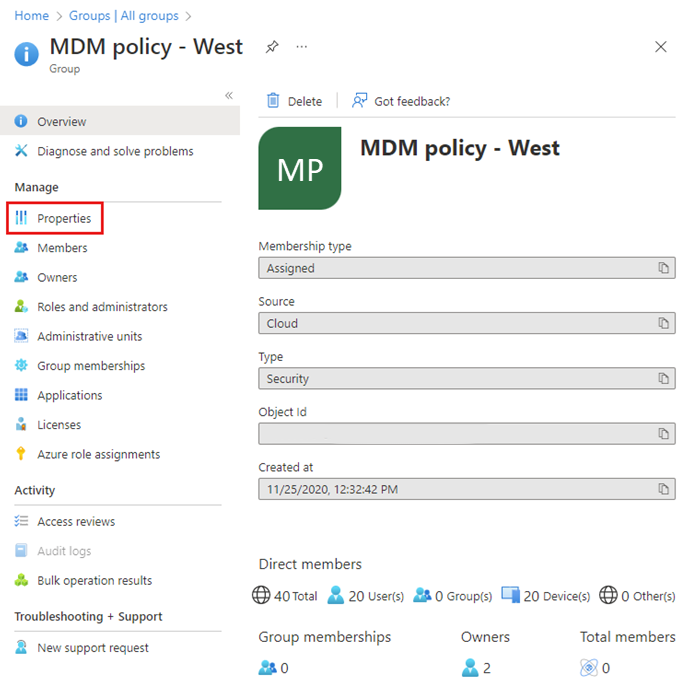 Screenshot of MDM policy – West Overview page with member info.