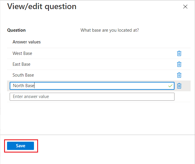 Zugriffspaket – Richtlinie – Multiple Choice-Optionen eingeben