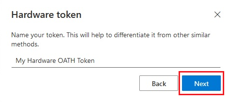 Screenshot: Hinzufügen eines Anzeigenamens für ein Hardware-OATH-Token