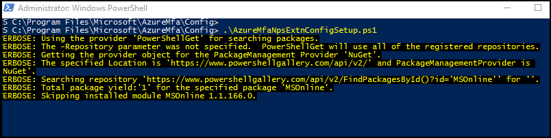 Ausführen von AzureMfaNpsExtnConfigSetup.ps1 in PowerShell