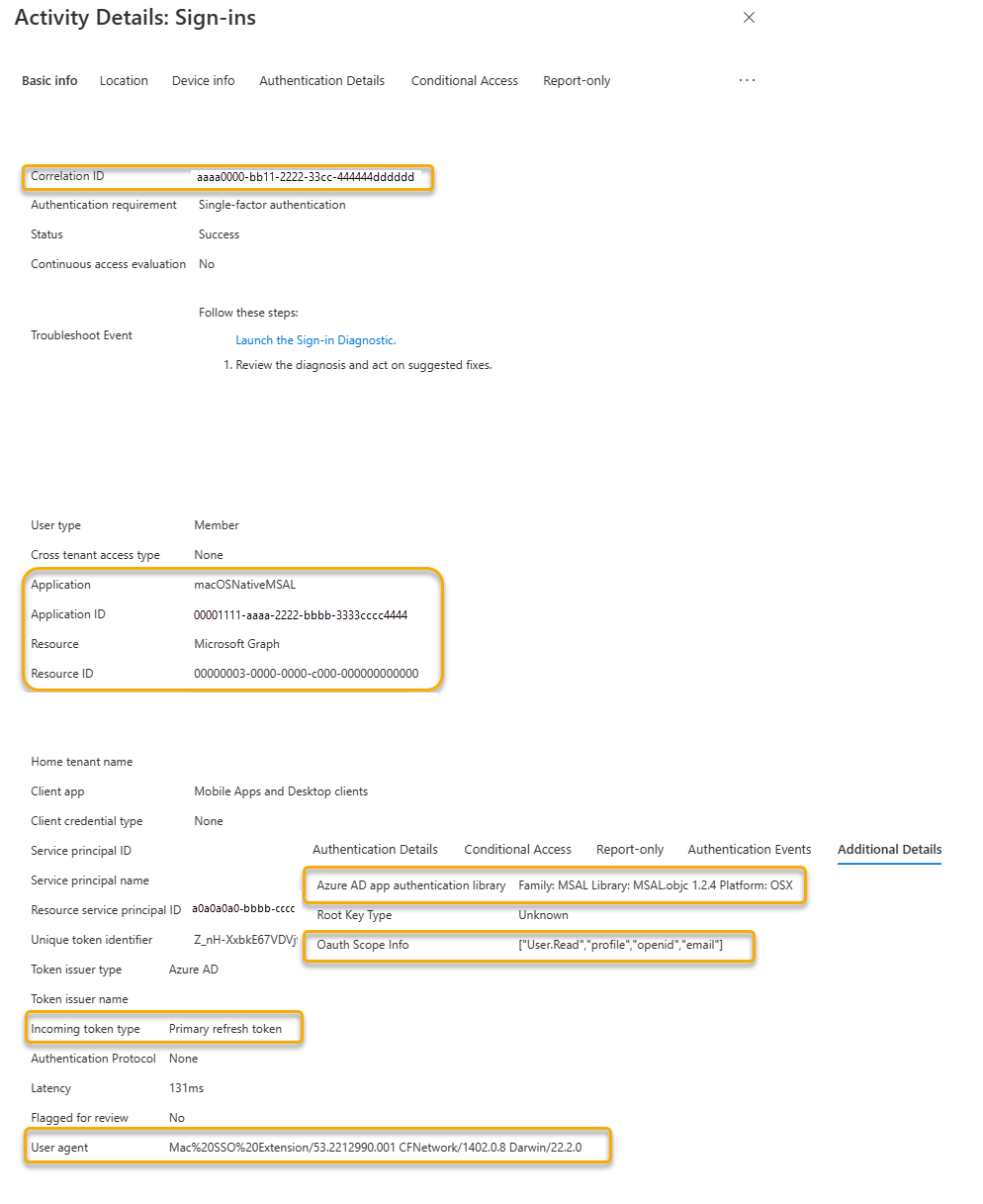 Screenshot: Unbeaufsichtigte Microsoft Entra-Anmeldeanforderung mithilfe des Enterprise SSO-Broker-Plug-Ins.