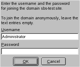 Beispielscreenshot des Dialogfelds für die Authentifizierung beim Einbinden einer SLE-VM in die verwaltete Domäne