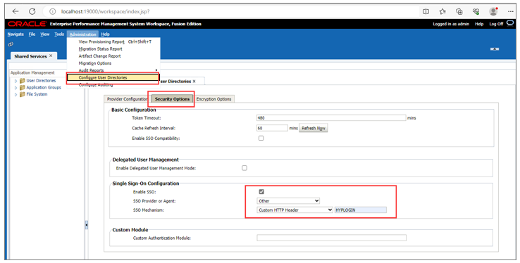 Screenshot der Option „Benutzerverzeichnisse konfigurieren“ und der Registerkarte „Sicherheitsoptionen“.