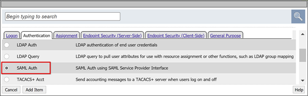 Screenshot der Option „SAML-Authentifizierung“ auf der Registerkarte „Authentifizierung“.