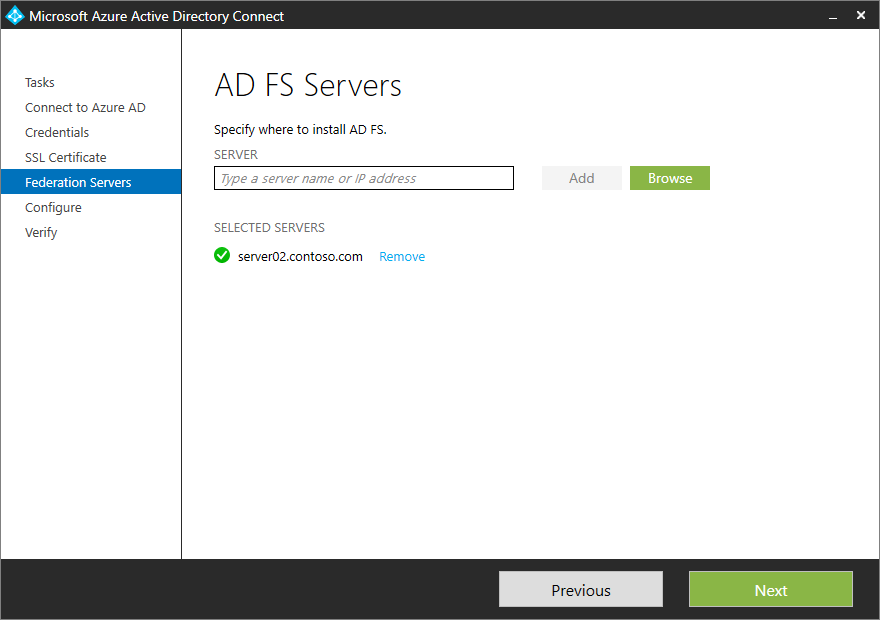 Screenshot: Seite AD FS-Server“