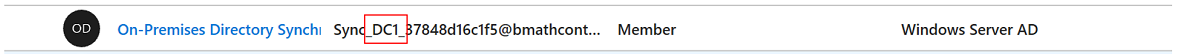 Screenshot: Microsoft Entra-Konto mit dem Präfix „DC1“.