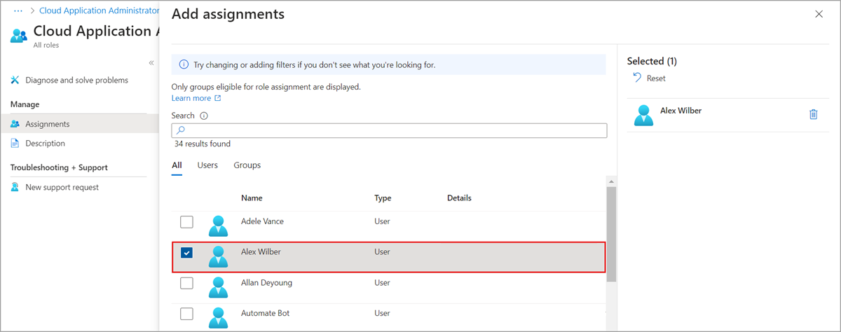 Erfolgreich hinzugefügte Rollenzuweisung im Bereich einer App-Registrierung in Microsoft Entra ID.