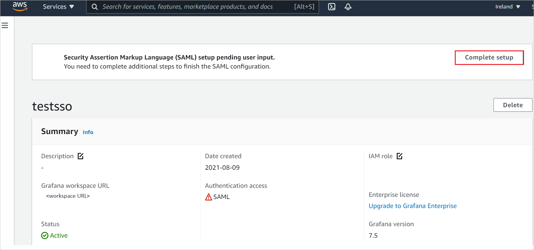 Screenshot shows SAML configuration.