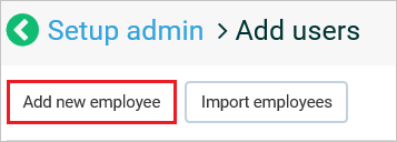 Screenshot: „Benutzer hinzufügen“ mit ausgewählter Option „Add new employee“ (Neuen Mitarbeiter hinzufügen)