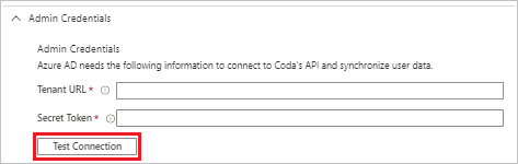 Screenshot des Dialogfelds „Administratoranmeldeinformationen“, in dem Sie Ihre Mandanten-URL und das geheime Token eingeben können.