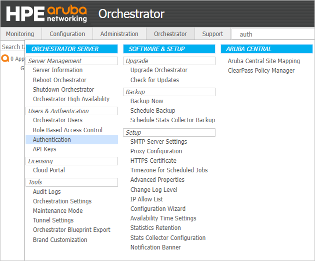 Screenshot: Navigieren zum Dialogfeld „Authentication“