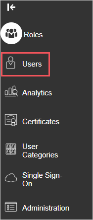 Screenshot eines Panels in der Oracle Fusion ERP-Verwaltungskonsole. Das Element „Benutzer“ ist hervorgehoben.