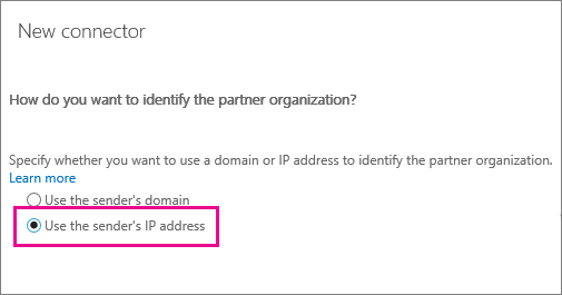 Screenshot: Auswählen der IP-Adresse zum Identifizieren Ihres Partners organization