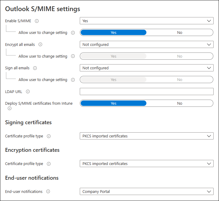 Screenshot: Outlook-S/MIME-Einstellungen.