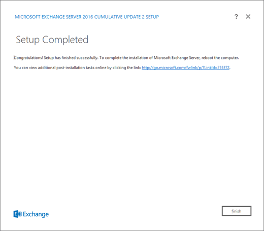 Exchange-Setup – Seite „Setup abgeschlossen“.