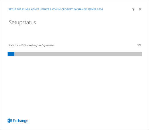 Exchange-Setup – Seite „Setup-Fortschritt“.