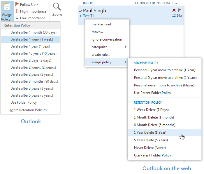 Persönliche Tags in Outlook und Outlook im Web.