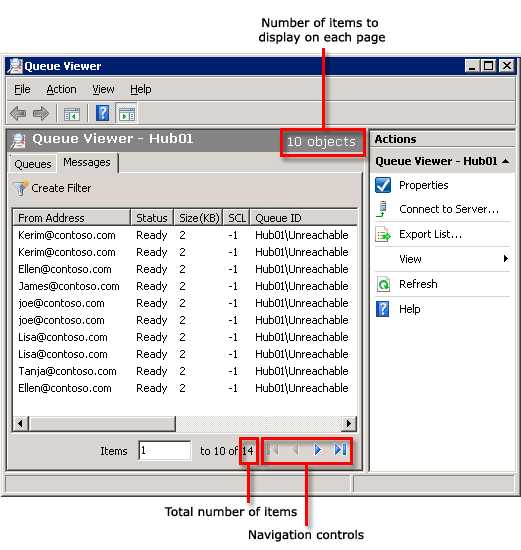 Queue Viewer mit mehr Elementen als dem Elementlimit.