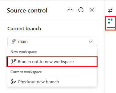 Screenshot der Verzweigungsoption in der Quellcodeverwaltung.