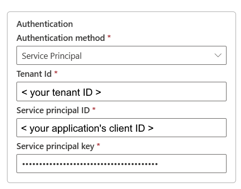 Screenshot: Seite mit der Authentifizierungsmethode des Dienstprinzipals