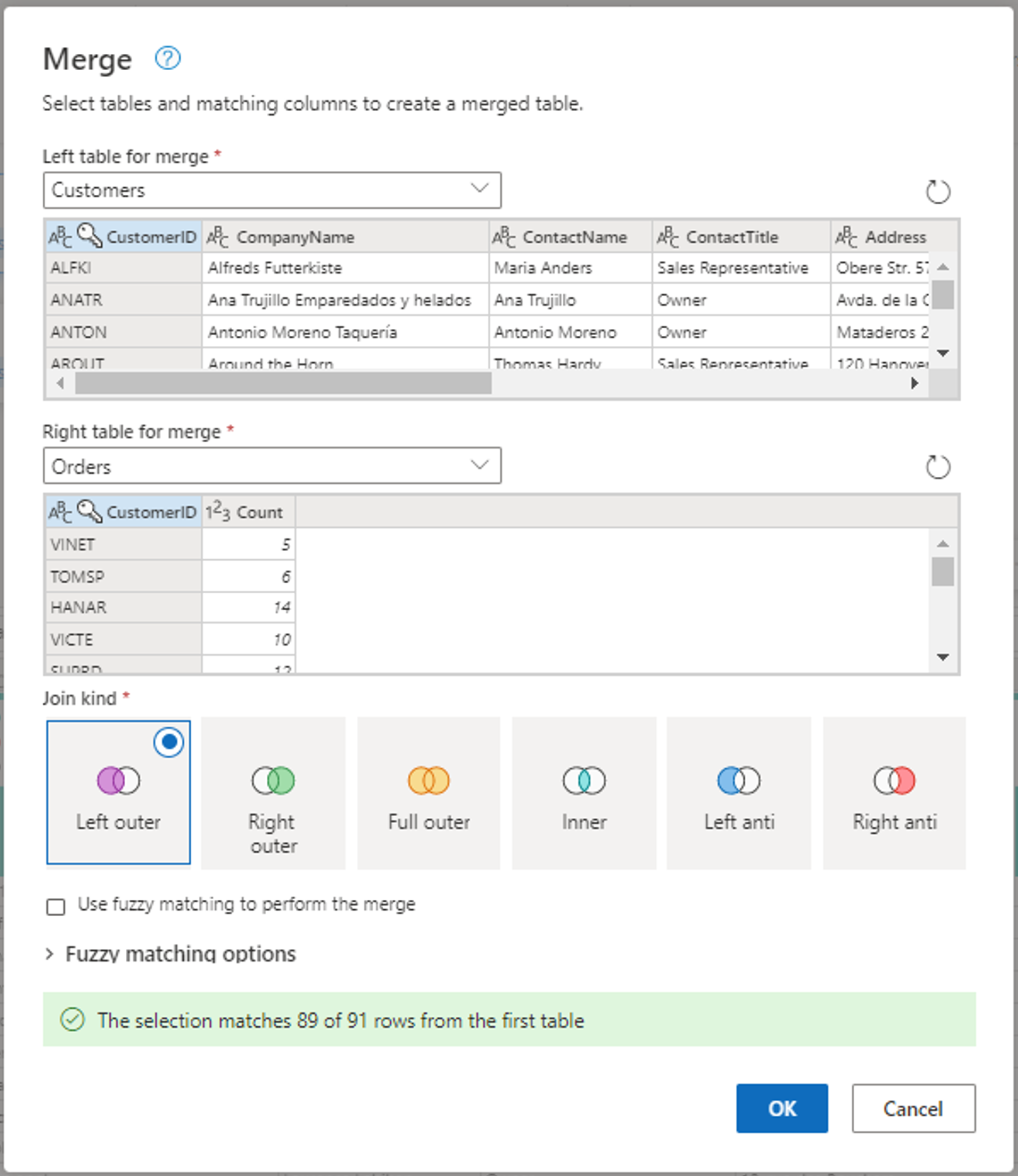 Screenshot: Das Fenster „Zusammenführen“