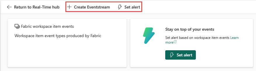 Screenshot, der Aktionen auf der Detailseite des Fabric-Arbeitsbereichelements zeigt.