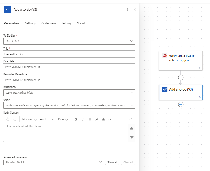 Screenshot der Definition eines Flows für Activator.