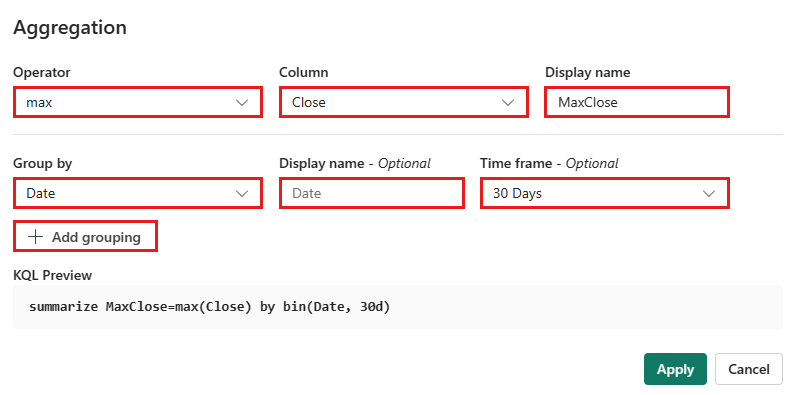 Screenshot: Symbolleiste mit ausgewählter Option „Aggregation“ und dem Dialogfeld „Aggregation“