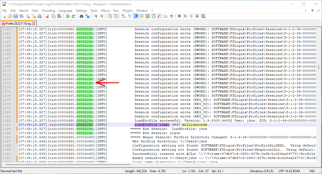 profile log process id