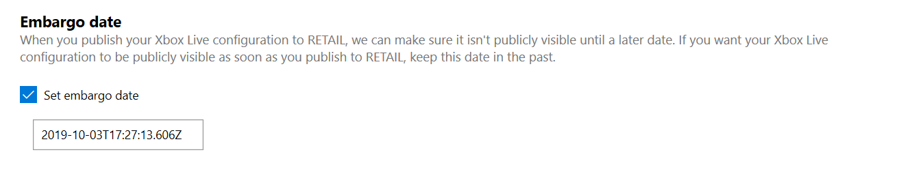 Setting the embargo date in Partner Center