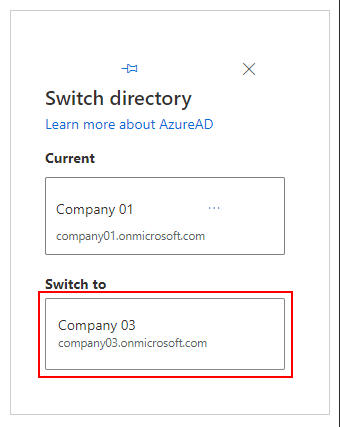 Image of selecting the new Microsoft Entra ID to switch to