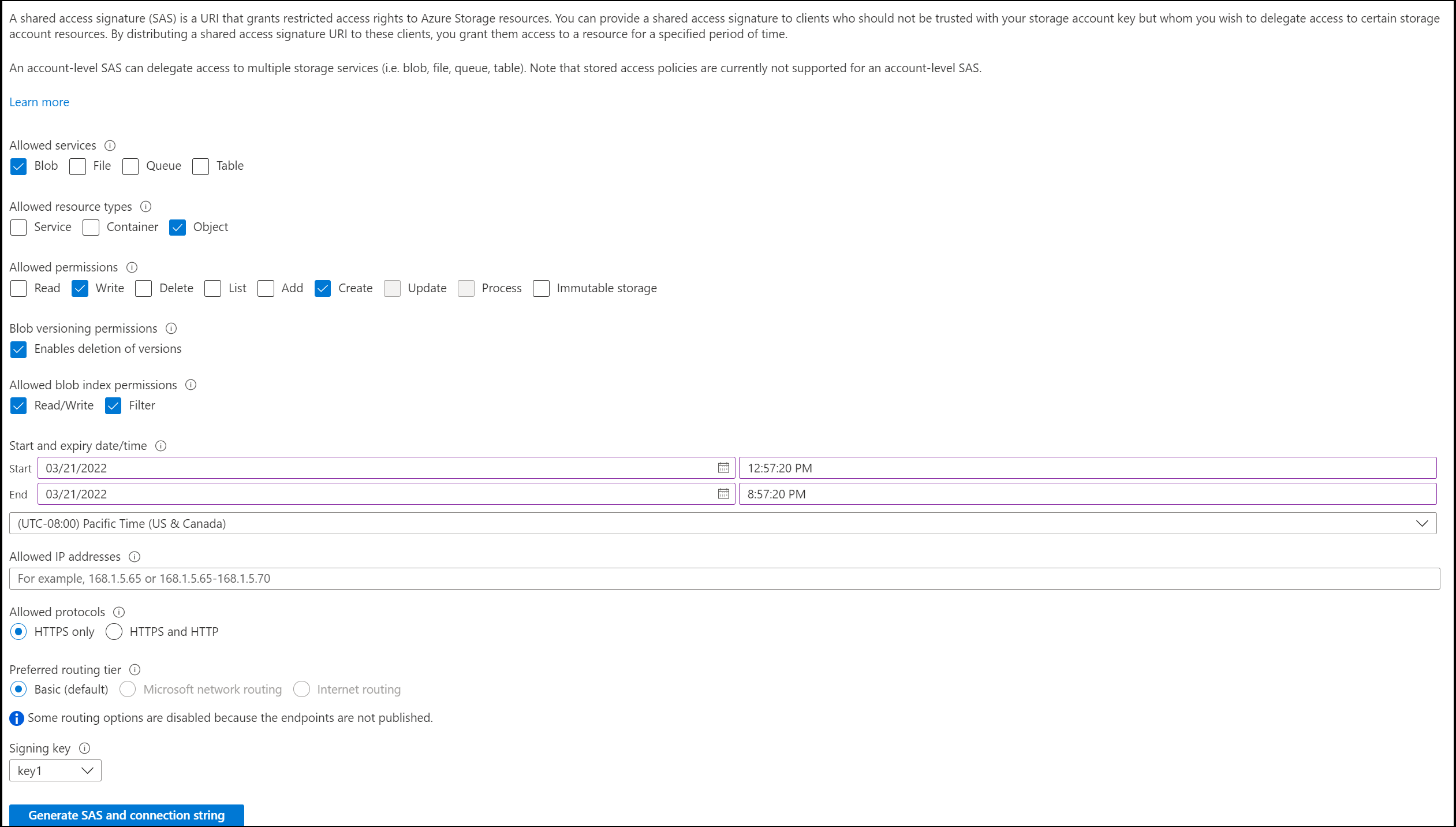 Screenshot: SAS-Token auf Kontoebene – Option 2