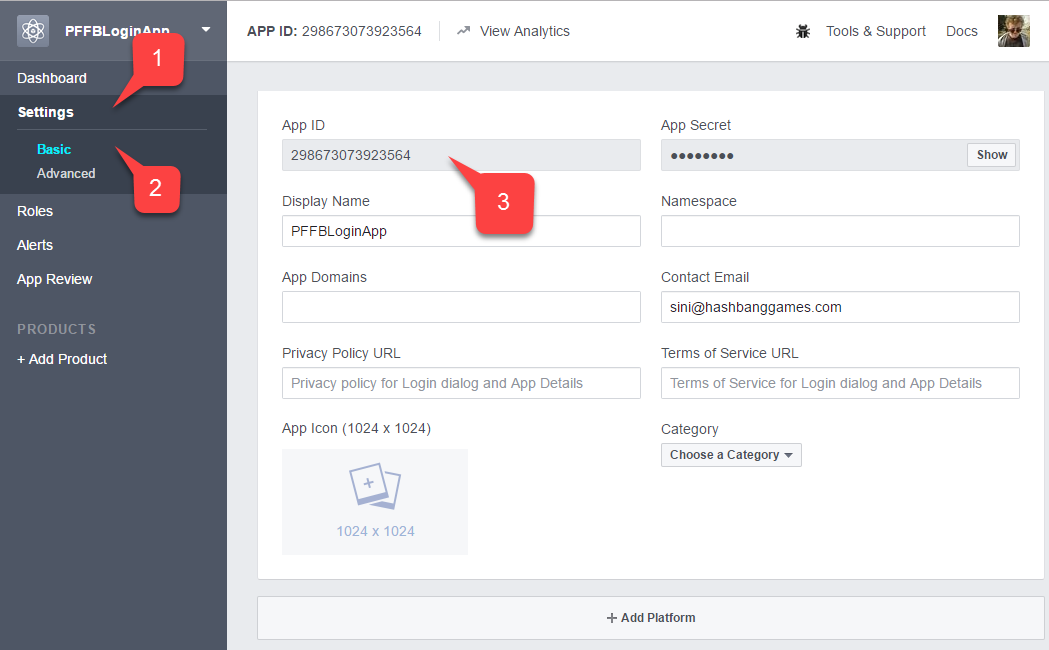 App-ID speichern bei Facebook