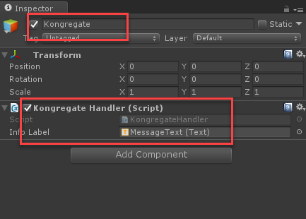 Unity GameObject Kongregate-Handler