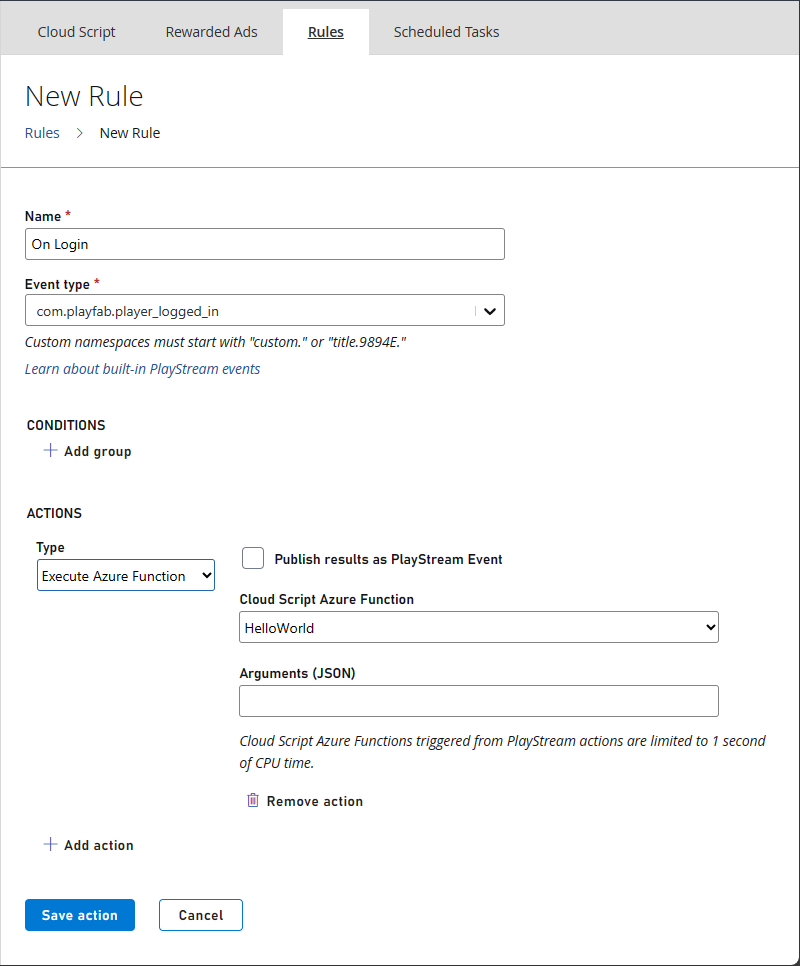 Konfigurieren der Regel für Azure Functions