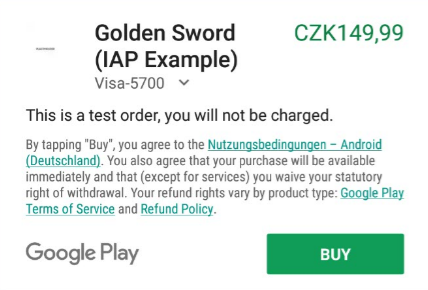Test-App – Google Play – Zahlung erfolgreich
